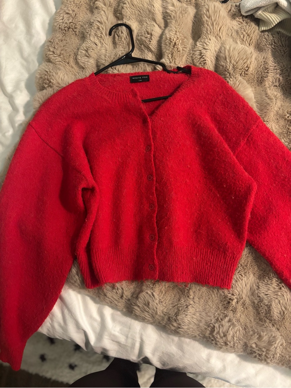 White Fox Boutique Red Button-Front Knit Cardigan